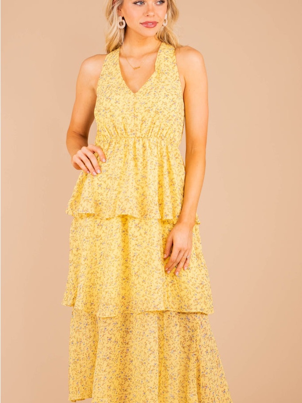 Sugarlips Yellow Floral Dress. Size Medium